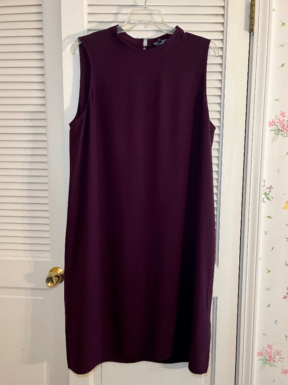 Eileen Fisher 100% Silk Crepe Dress Aubergine Purple Sleeveless Minimalist L/XL - Picture 7 of 7